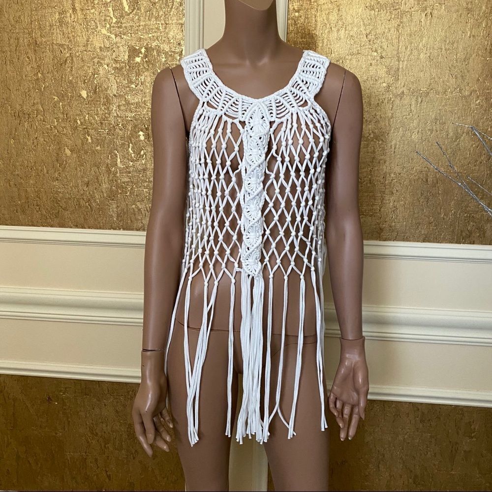 Hot & Delicious crochet tassel top/cover up S